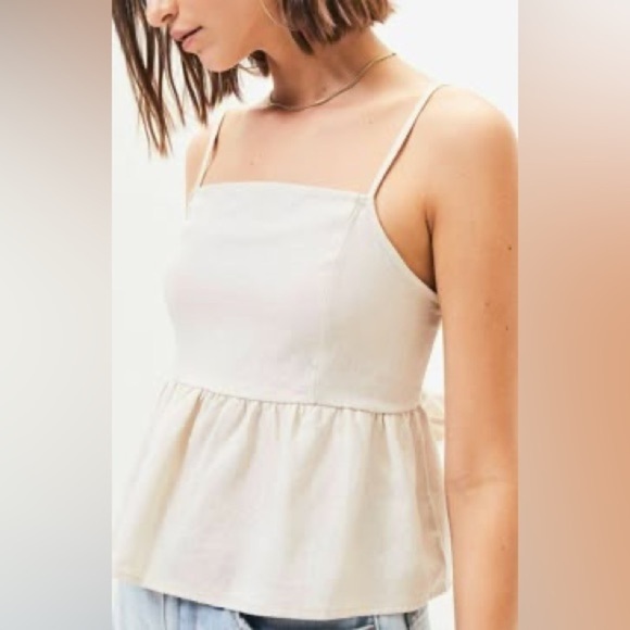 American Eagle Outfitters Tops - American Eagle Bubble Hem Cream Silky Tank Top